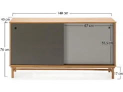 Buffet Magnus 2 Portes Coulissantes Couleur Gris, Bois Massif, 140 Cm Largeur -Meubles Soldes Magasin buffet 10403319