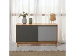 Buffet Magnus 2 Portes Coulissantes Couleur Gris, Bois Massif, 140 Cm Largeur -Meubles Soldes Magasin buffet 10403321