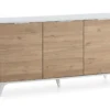 Buffet 3 Portes Koln, Couleur Blanc Brossé Et Bois, 136,5 Cm Largeur
