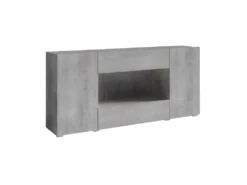Buffet XL Design 180cm Pour Salon Couleur Gris Aspect Béton Collection PAROS.