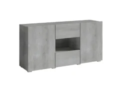 Buffet Design 140cm Pour Salon Couleur Gris Effet Béton Collection PAROS.