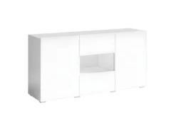 Buffet Design 140cm Pour Salon Couleur Blanc Brillant Collection PAROS.