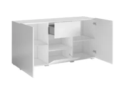 Buffet Design 140cm Pour Salon Couleur Blanc Brillant Collection PAROS. -Meubles Soldes Magasin buffet 10551975
