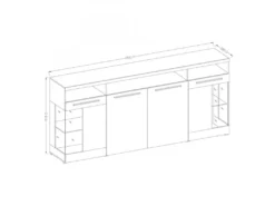 Buffet XL 180cm Avec 4 Portes Couleur Blanc Brillant Avec éclairage LED Multicolore Intégré Collection BOMBAY. -Meubles Soldes Magasin buffet 10721585