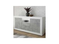 Buffet 2 Portes 2 Tiroirs Blanc/Béton Ciré Clair - LUBIO