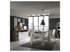 Buffet 4 Portes Blanc Laqué Brillant/Chêne Noisette - ISCHIA 6 Buffet 4 Portes Blanc Laqué Brillant/Chêne Noisette - ISCHIA -Meubles Soldes Magasin buffet 11132387