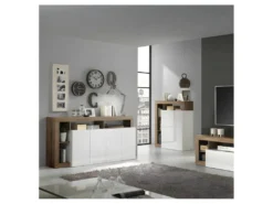 Buffet 4 Portes Blanc Laqué Brillant/Chêne Noisette - ISCHIA 7 Buffet 4 Portes Blanc Laqué Brillant/Chêne Noisette - ISCHIA -Meubles Soldes Magasin buffet 11132389