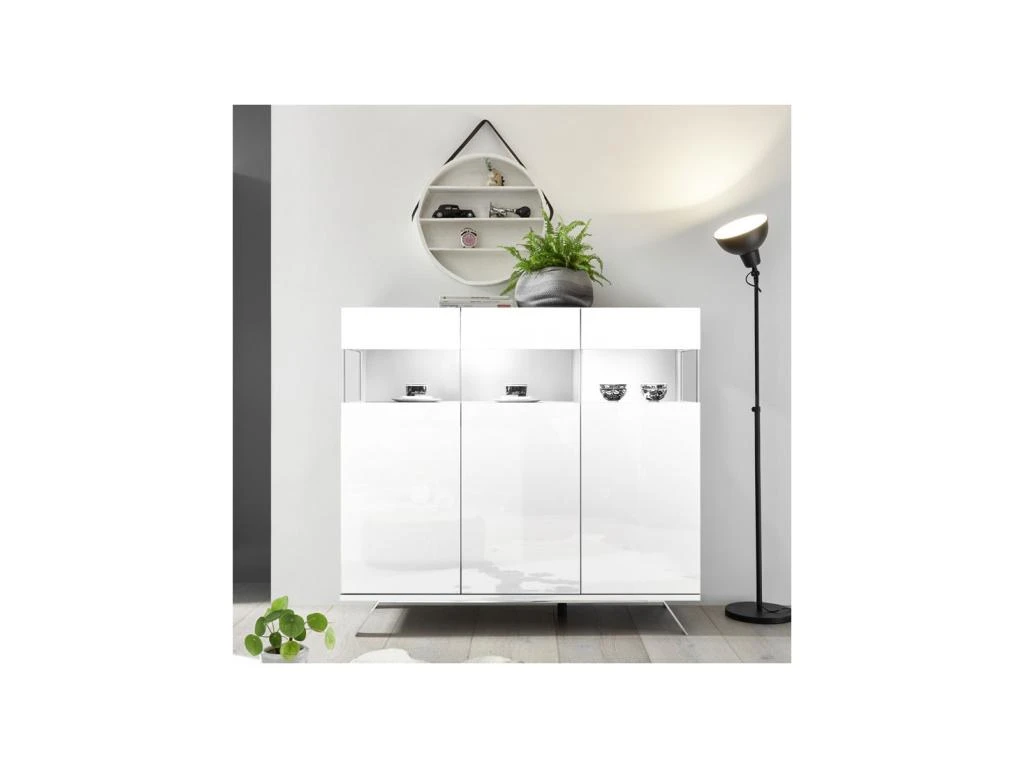 Buffet 3 Portes Laqué Blanc à LEDs - TARENTE N°1 1 Buffet 3 Portes Laqué Blanc à LEDs - TARENTE N°1