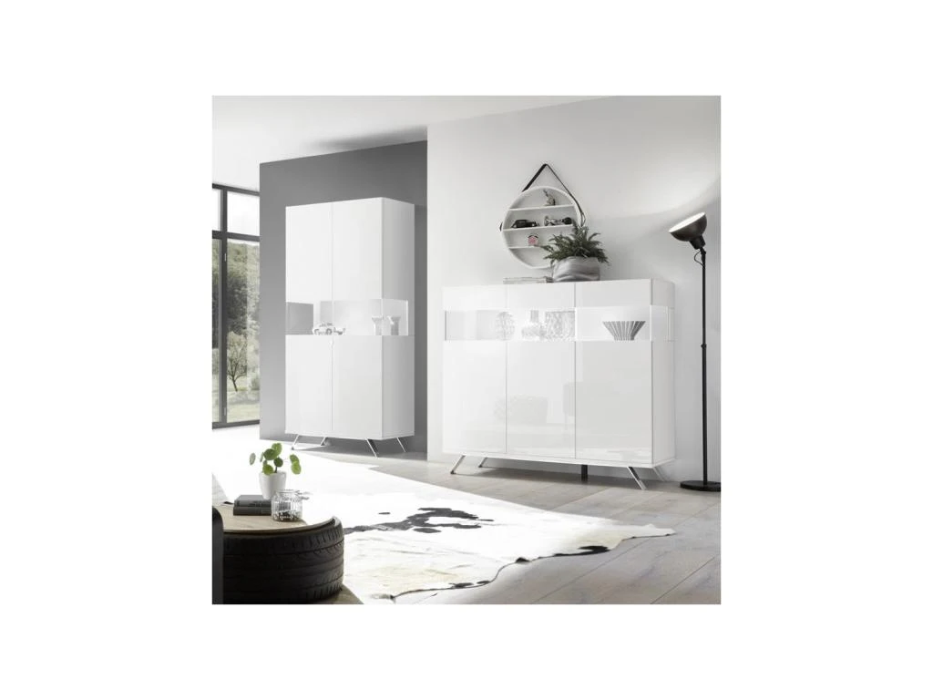 Buffet 3 Portes Laqué Blanc à LEDs - TARENTE N°1 2 Buffet 3 Portes Laqué Blanc à LEDs - TARENTE N°1 – Image 2