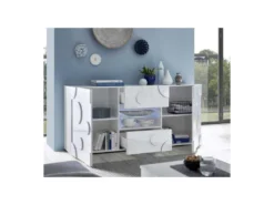 Buffet 2 Portes 2 Tiroirs Blanc Laqué Brillant à Leds - PEPPERONI -Meubles Soldes Magasin buffet 11133567