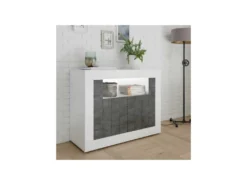 Meuble D'entrée 2 Portes Blanc/Béton Ciré Foncé - LUBIO