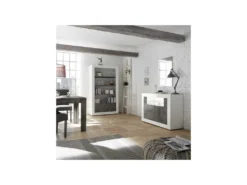 Meuble D'entrée 2 Portes Blanc/Béton Ciré Foncé - LUBIO -Meubles Soldes Magasin buffet 11133979