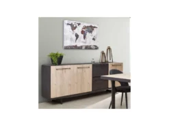 Buffet 3 Portes 2 Tiroirs Bois Clair/Béton Ciré - OZALEE -Meubles Soldes Magasin buffet 11134061