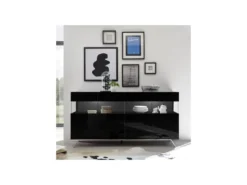 Buffet 4 Portes Laqué Noir à LEDs - TARENTE N°1