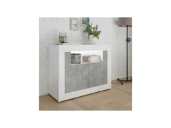 Meuble D'entrée 2 Portes Blanc/Béton Ciré Clair - LUBIO