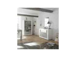 Meuble D'entrée 2 Portes Blanc/Béton Ciré Clair - LUBIO -Meubles Soldes Magasin buffet 11134743