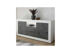 Buffet 2 Portes 2 Tiroirs Blanc/Béton Ciré Foncé - LUBIO