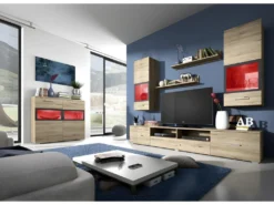 Buffet 90cm Pour Salon Avec 2 Portes Vitrées Et LED Intégrées Couleur Chêne Et Gris Anthracite Collection CONNOR. 7 Buffet 90cm Pour Salon Avec 2 Portes Vitrées Et LED Intégrées Couleur Chêne Et Gris Anthracite Collection CONNOR. -Meubles Soldes Magasin buffet 11152667