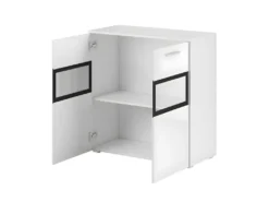 Buffet 90cm Pour Salon Avec 2 Portes Vitrées Et LED Intégrées Couleur Chêne Et Gris Anthracite Collection CONNOR. 8 Buffet 90cm Pour Salon Avec 2 Portes Vitrées Et LED Intégrées Couleur Chêne Et Gris Anthracite Collection CONNOR. -Meubles Soldes Magasin buffet 11152669