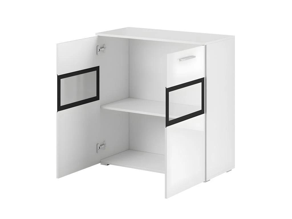 Buffet 90cm Pour Salon Avec 2 Portes Vitrées Et LED Intégrées Couleur Chêne Et Gris Anthracite Collection CONNOR. 4 Buffet 90cm Pour Salon Avec 2 Portes Vitrées Et LED Intégrées Couleur Chêne Et Gris Anthracite Collection CONNOR. – Image 4