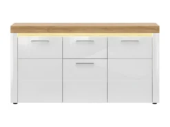 Buffet 3 Portes 1 Tiroir Avec LED Nara Blanc Et Bois -Meubles Soldes Magasin buffet 12511563