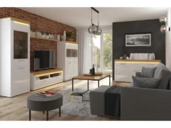 Buffet 3 Portes 1 Tiroir Avec LED Nara Blanc Et Bois -Meubles Soldes Magasin buffet 12511565