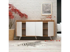 Meuble En Chêne Blanc Avec Panneaux De Particules 100% Mélaminés. 140x86x40 Cm -Meubles Soldes Magasin buffet 13047539