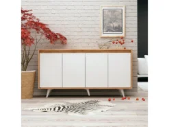 Meuble En Chêne Blanc Avec Panneaux De Particules 100% Mélaminés. 140x86x40 Cm -Meubles Soldes Magasin buffet 13047541