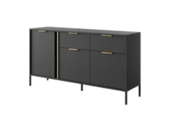 Buffet Avec 3 Portes Et 2 Tiroirs - Anthracite Et Doré - PAVELI -Meubles Soldes Magasin buffet 13387895