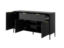 Buffet Avec 3 Portes Et 2 Tiroirs - Anthracite Et Doré - PAVELI -Meubles Soldes Magasin buffet 13387897