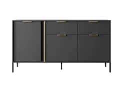 Buffet Avec 3 Portes Et 2 Tiroirs - Anthracite Et Doré - PAVELI -Meubles Soldes Magasin buffet 13387903