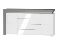 Buffet 2 Portes 4 Tiroirs LED Inclus Teo Blanc Et Gris