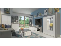 Buffet 2 Portes 4 Tiroirs LED Inclus Teo Blanc Et Gris -Meubles Soldes Magasin buffet 14055479