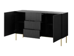Buffet Avec 2 Portes Et 3 Tiroirs En MDF Et Acier - Noir Et Doré - EVILANA -Meubles Soldes Magasin buffet 14178321