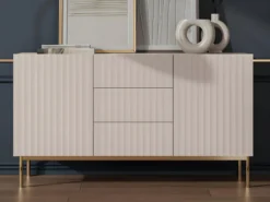 Buffet Avec 2 Portes Et 3 Tiroirs En MDF Et Acier - Noir Et Doré - EVILANA -Meubles Soldes Magasin buffet 14178389