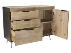 CLEMENCE - Buffet 3 Tiroirs 1 Porte Bois Teck Et Pieds Métal -Meubles Soldes Magasin buffet 14651919
