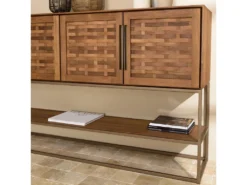 ALIDA - Buffet En Bois De Teck Recyclé 4 Portes En Tissage De Bambou -Meubles Soldes Magasin buffet 14652155