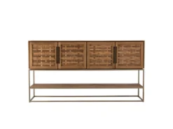 ALIDA - Buffet En Bois De Teck Recyclé 4 Portes En Tissage De Bambou -Meubles Soldes Magasin buffet 14652159