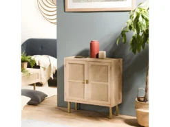 ADELE - Buffet 2 Portes Toile De Jute Pieds Métal Doré -Meubles Soldes Magasin buffet 14652223