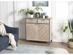 CLEMENCE - Buffet 2 Portes 2 Tiroirs Bois Sapin Et Métal