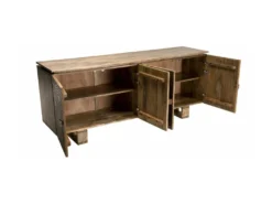 IRENE - Buffet Bois Manguier 177x45cm 4 Portes 2 étagères Motifs Noirs Goa -Meubles Soldes Magasin buffet 14657485