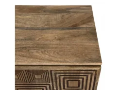 IRENE - Buffet Bois Manguier 177x45cm 4 Portes 2 étagères Motifs Noirs Goa -Meubles Soldes Magasin buffet 14657487