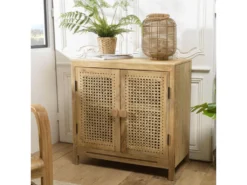 ISA - Buffet Marron 2 Portes Bois De Manguier Et Cannage Couleur Naturelle -Meubles Soldes Magasin buffet 14657533
