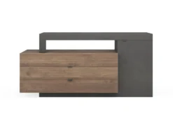 Buffet Avec 1 Porte, 3 Tiroirs Et 1 Niche - Naturel Foncé Et Anthracite - RUSELO -Meubles Soldes Magasin buffet 14927473