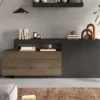 Buffet Avec 2 Portes, 3 Tiroirs Et 1 Niche - Naturel Foncé Et Anthracite - RUSELO