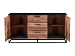 Buffet Avec 3 Tiroirs Et 2 Portes En Bois D'acacia Et Métal - Naturel Foncé Et Noir - ALYONA -Meubles Soldes Magasin buffet 16580667