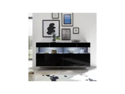 Buffet 4 Portes Laqué Noir à LEDs - TARENTE N°2