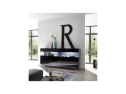 Buffet 4 Portes Laqué Noir à LEDs - TARENTE N°2 -Meubles Soldes Magasin buffet 17623115