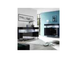 Buffet 4 Portes Laqué Noir à LEDs - TARENTE N°2 -Meubles Soldes Magasin buffet 17623117