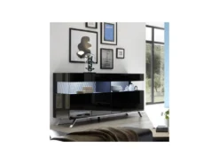 Buffet 4 Portes Laqué Noir à LEDs - TARENTE N°2 -Meubles Soldes Magasin buffet 17623119